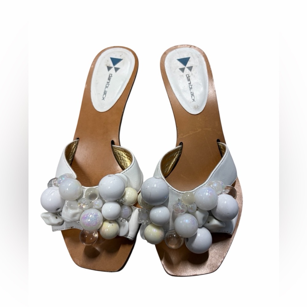 Gianvito Rossi White Beaded Slide Sandals